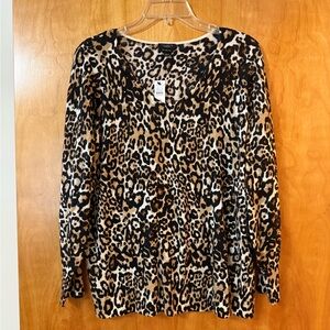 Talbots Pure Merino Wool Pullover Sweater Top Animal Leopard Print NWT Petite 1X